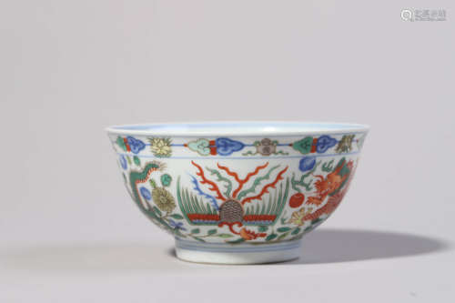 Wucai Glaze Dragon and Phoenix Bowl