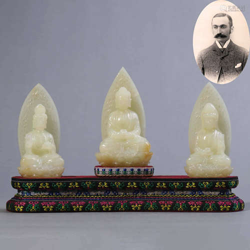 Three Carved Jade Buddha Statues