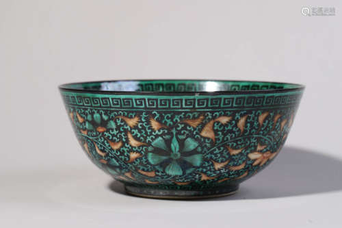 Green-Enamel Interlocking Lotus Bowl