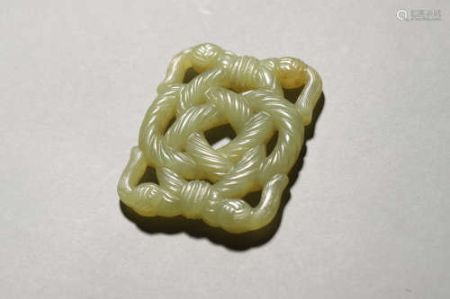 Carved Yellow Jade Rope-Form Pendant