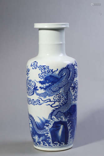 Blue and White Dragon Rouleau Vase