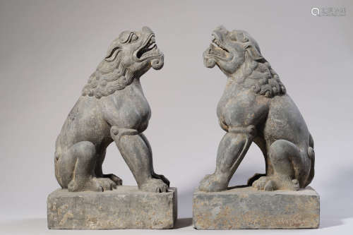 Pair of Carved Stone Mythical Beasts