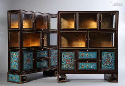 Pair of Cloisonne Enamel Antique Cabinets