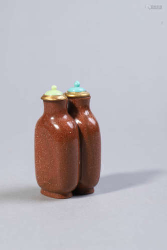 Carved Aventurine Conjoined Double Snuff Bottle
