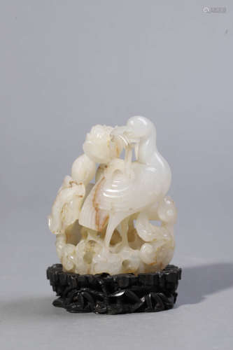 Carved White Jade Egret Ornament