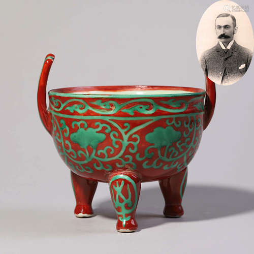 Red and Green Glaze Lotus Tripod Censer