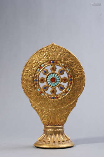 Gold Painted Buddhist Wheel