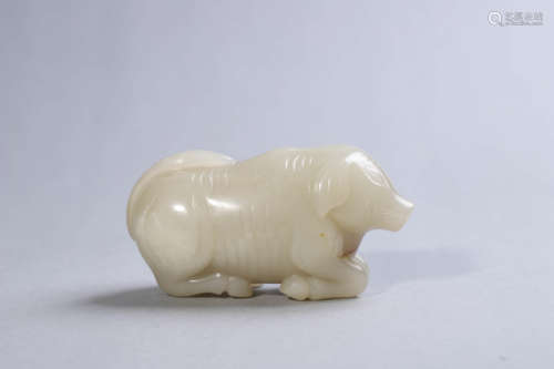 Carved White Jade Pig Ornament