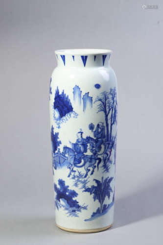 Blue and White Figure Rouleau Vase