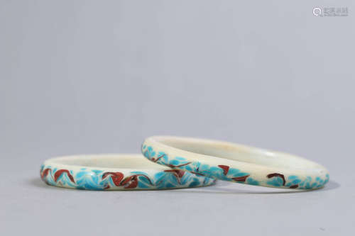 Two Tricolor Glass Bangles