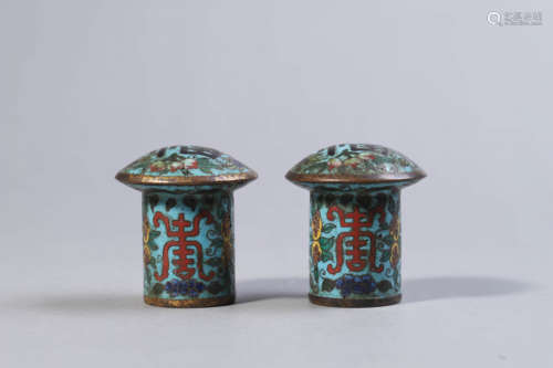 Pair of Cloisonne Enamel Scroll Fittings