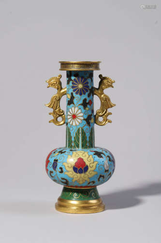 Cloisonne Enamel Peony Double-Eared Vase