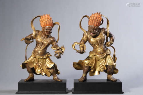 Pair of Gilt Bronze Figures of Guardian