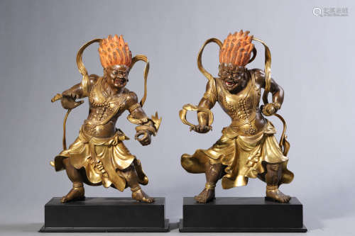 Pair of Gilt Bronze Figures of Guardian