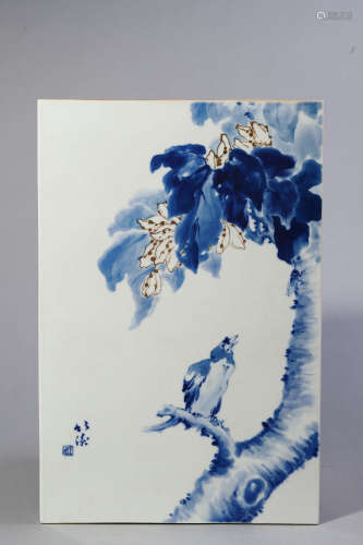 Blue and White Flower and Bird Plaque