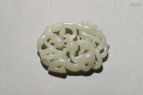 Carved Jade Twin-Dragon Pendant