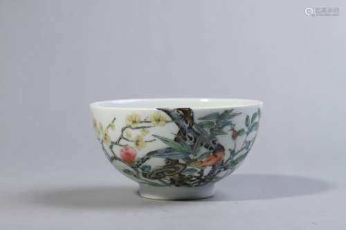 Famille Rose Flower and Bird Cup