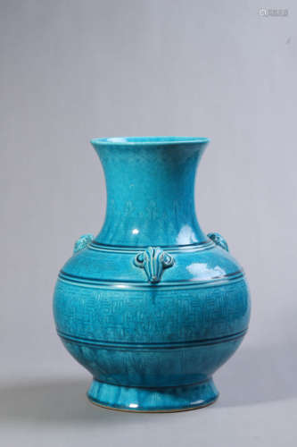 Peacock-Green Glaze Three-Rams Zun