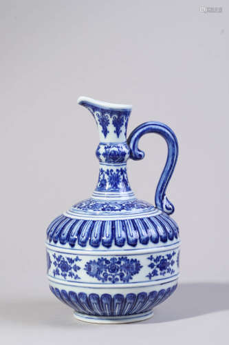 Blue and White Floral Water Ewer