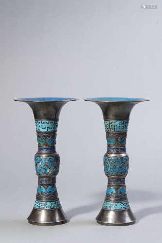 Pair of Cloisonne Enamel Gu Vases