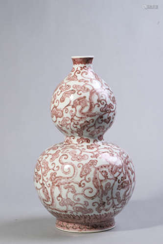 Copper-Red Glaze Dragon Double-Gourd Vase