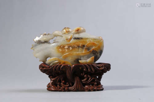 Carved Mottle Jade Fish-Form Ornament