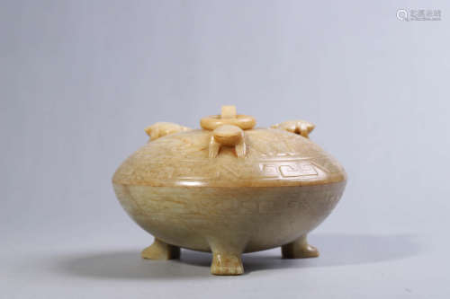 Carved Jade Tripod Vessel and Cover