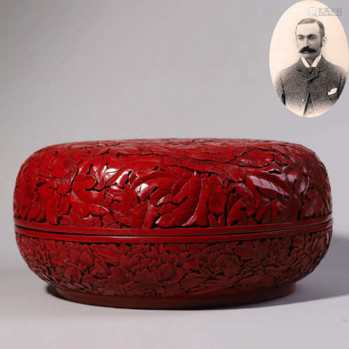 Carved Lacquerware Peony Box and Cover