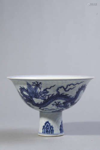 Blue and White Dragon Stem Cup