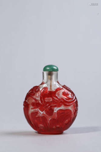 Red Overlay White Glass Horses Snuff Bottle