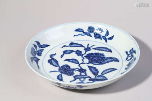 Blue and White Floral Plate
