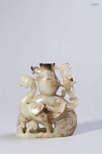 Carved Celadon Jade Phoenix Zun