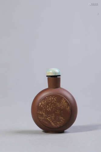 Gilt Decorated Zisha Flower Snuff Bottle