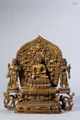 Gilt Bronze Figure of Buddha and Avalokitesvara