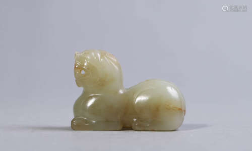 Carved Russet and and Celadon Jade Mythical Beast
