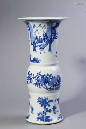 Blue and White Figure Gu Vase