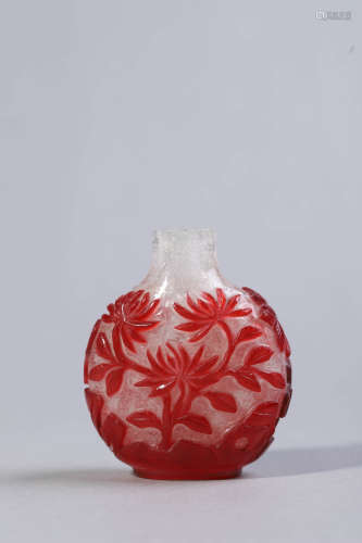 Red Overlay White Glass Flower Snuff Bottle