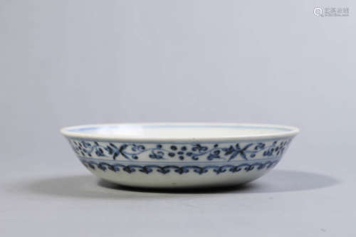 Blue and White Floral Plate