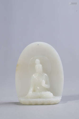 Carved White Jade Figure of Guanyin