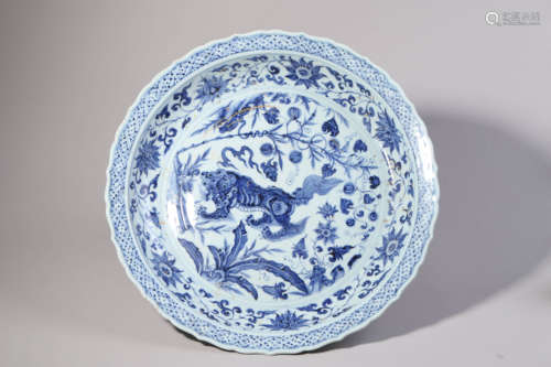 Blue and White Floral Plate