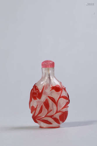 Red Overlay White Glass Flower Snuff Bottle