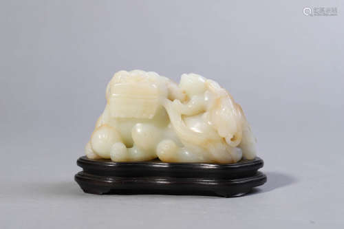 Carved White Jade Lion Group