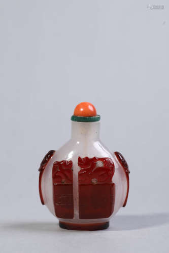 Red Overlay White Glass Snuff Bottle