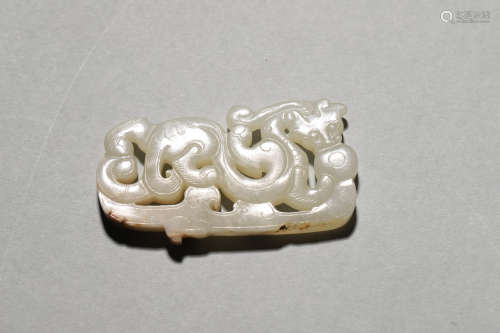Carved White Jade Dragon Pendant