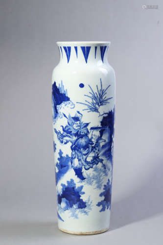 Blue and White Figure Rouleau Vase