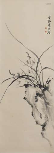 Chinese Orchid and Stone Painting, Pu Jin Mark