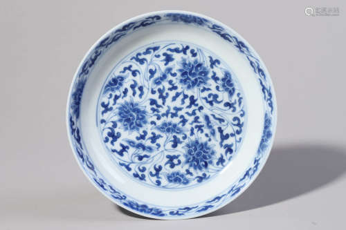 Blue and White Peony Plate