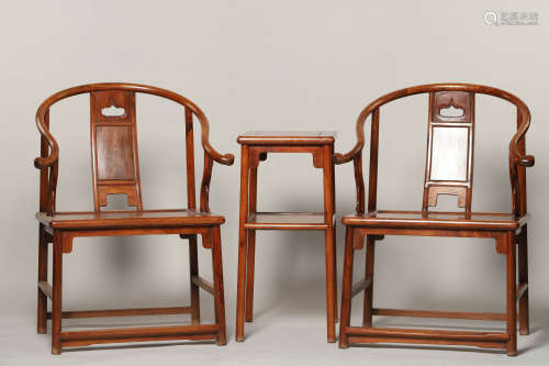 Set of Chinese Huanghuali Armchairs and Table