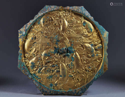 Chinese Han dynasty bronze gilt mirror