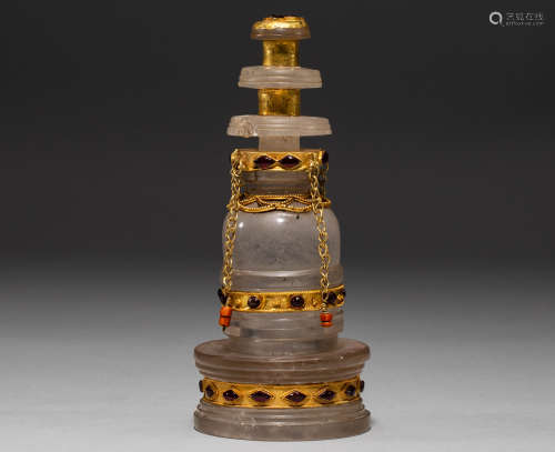 Chinese Qing Dynasty pure gold crystal pagoda